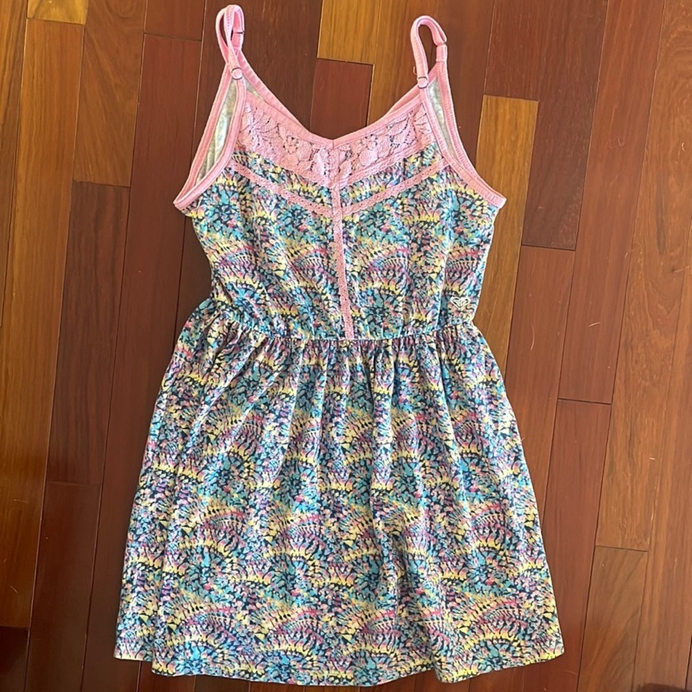 Roxy Girl Pink Lace Blue Yellow Sundress Tank Dress